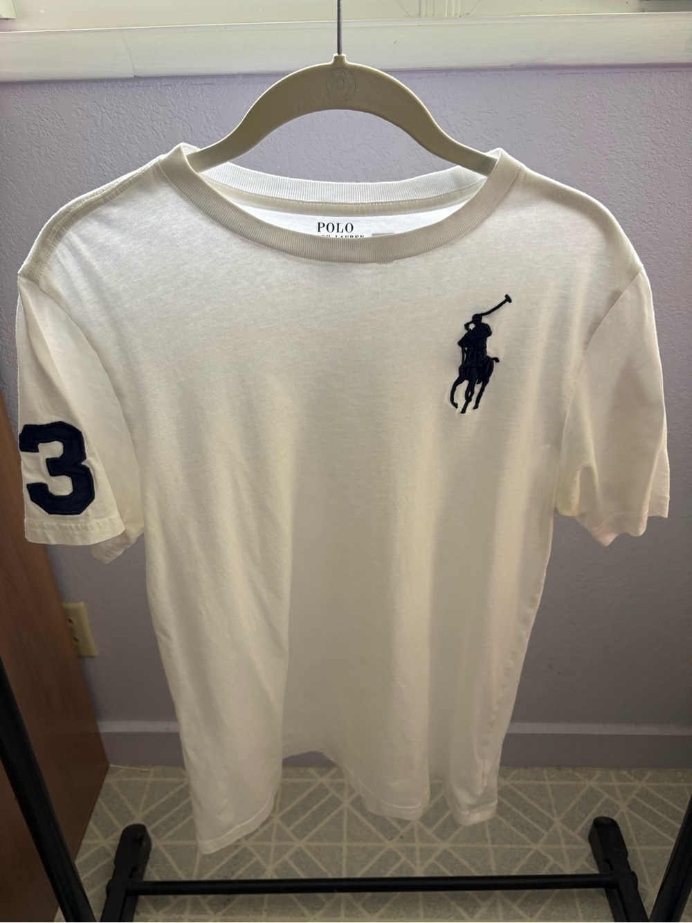 POLO RALPH LAUREN Boys sz L 14-16 White Short Sleeve Tshirt Navy Blue Big Pony